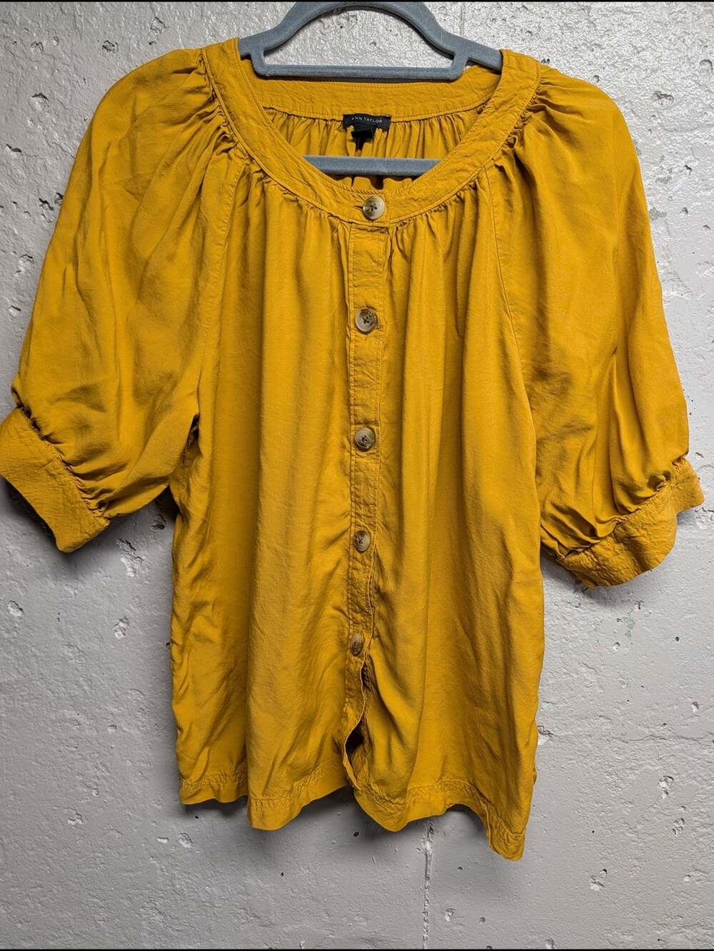 Ann Taylor Mustard Gold Viscose Blouse Romantic Cottage Fall Top